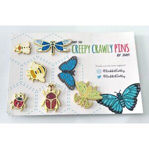 Set Of 7 Creepy Crawly Insect-Themed Enamel Pins By Jiayi